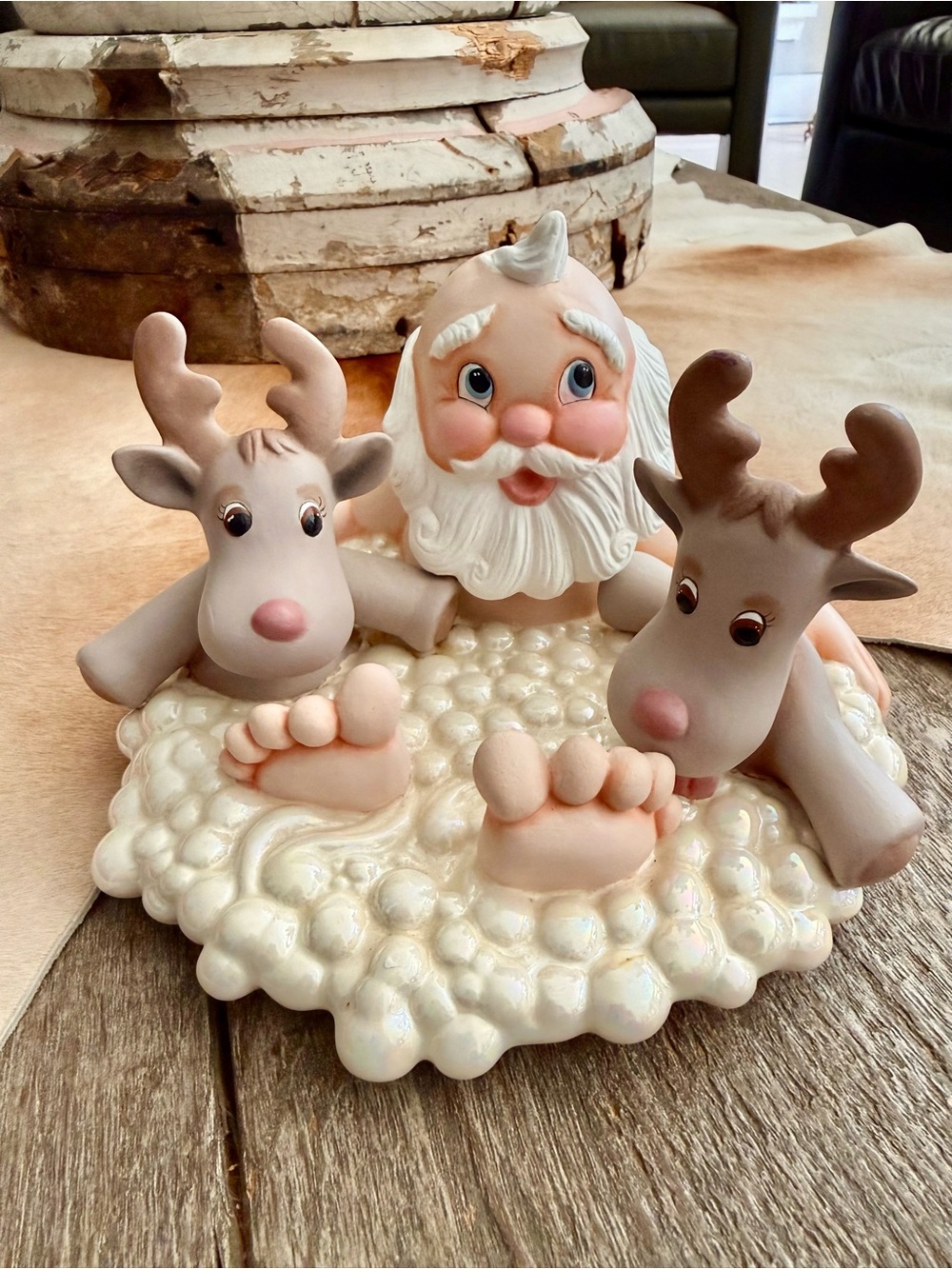 Adorable Santa and Reindeer Ceramic Decor